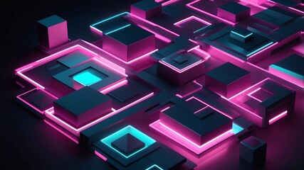 Aufkleber - Abstract digital neon cubes with futuristic glow effect that evokes modern technology, with an intriguing geometric composition