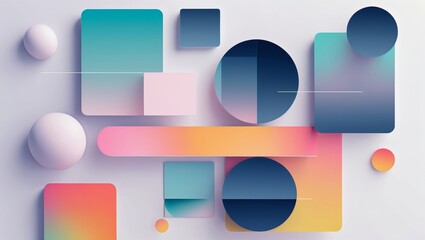 Aufkleber - geometric shapes creating a dynamic and colorful composition. The scene showcases a variety of forms and gradients, with a focus on contemporary design