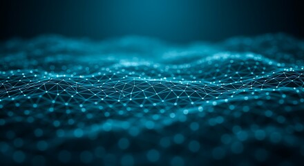 Wall Mural - abstract network connection blue data wave with connected nodes