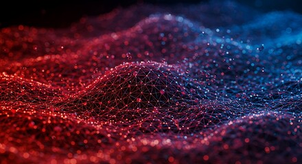Wall Mural - abstract network with red and blue glowing points on black background