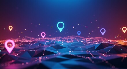 Wall Mural - abstract location map with glowing pins for network communication concept