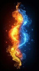 Wall Mural - a vibrant digital illustration featuring swirling blue and orange flames on a dark background, repre
