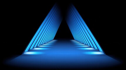 Wall Mural - a futuristic corridor features illuminated blue panels creating a striking visual path against a dar