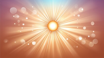 Wall Mural - a bright sun radiates golden rays and bursts of light against a soft gradient background, creating a