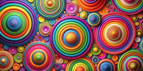 Canvas Print - vibrant rainbow hues envelop a mesmerizing swirl of colorful circles overlapping in a dynamic patter