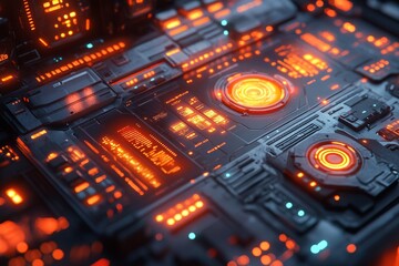 Futuristic Tech Panel, Glowing Circuits, Abstract Background, Sci-Fi Design