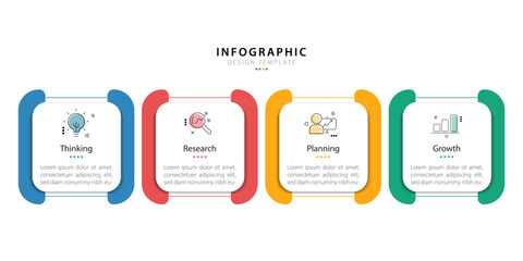 Poster - Business infographic template. 4 Step timeline journey. Process diagram, 4 options on white background, Infograph elements vector illustration.