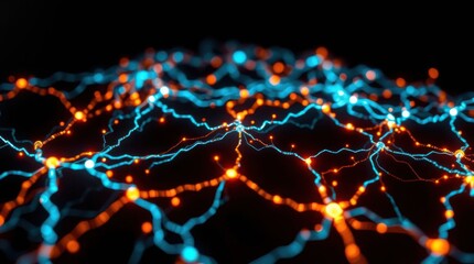 Fototapete - Abstract network connections with glowing nodes and lines on a dark background