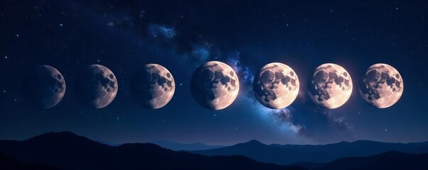 silhouette of moon phases and constellations on a dark cosmic backdrop, phases, abstract, astrology