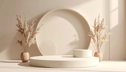Wall Mural - 3d round podium set background with light and shadow. abstract geometric composition in minimalist d