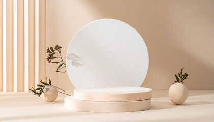 Wall Mural - 3d round podium set background with light and shadow. abstract geometric composition in minimalist d