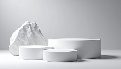 Wall Mural - 3d studio display showroom product pedestal, fashion stage showcase mockup scene. 3d white round pod