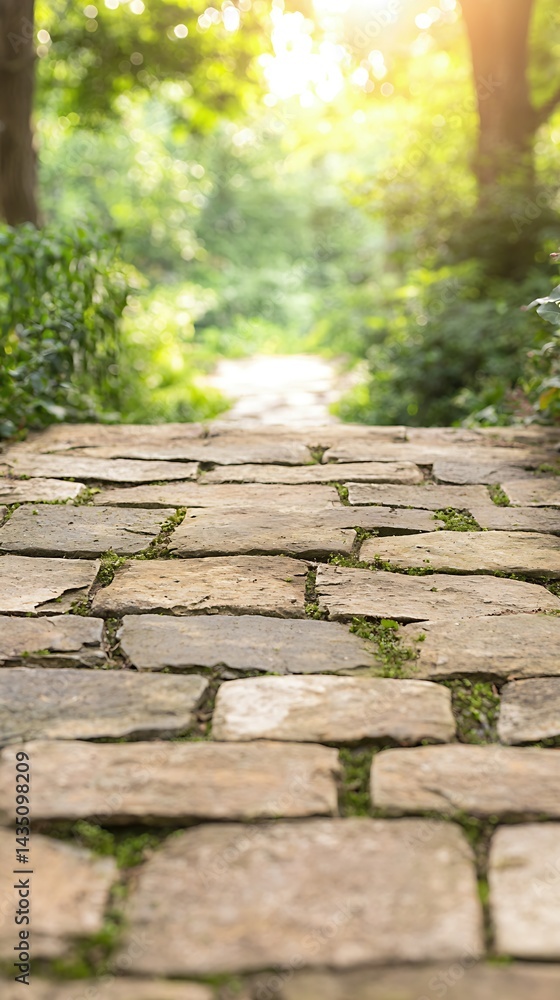 Stone Path Through Lush Green Garden in Sunlight Stock Photo | Adobe Stock