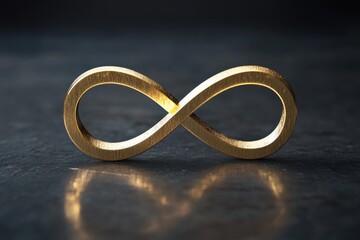 golden infinity symbol on dark textured surface symbolizing eternity endlessness and possibilities w