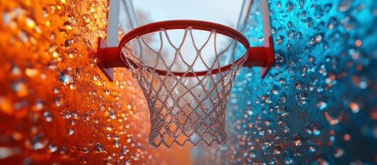 Wet Basketball Hoop with Closeup.