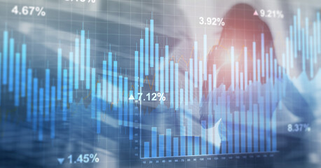 Wall Mural - stock chart wit blue bars, reflecting market trends on grid background