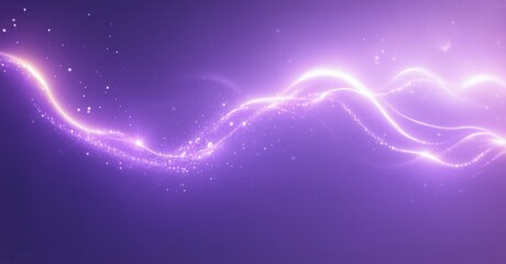 Fototapete - Purple background features luminous wavy lines, sparkling dots. Abstract energy flow creates vibrant visual effect. Soft glow dominates scene.