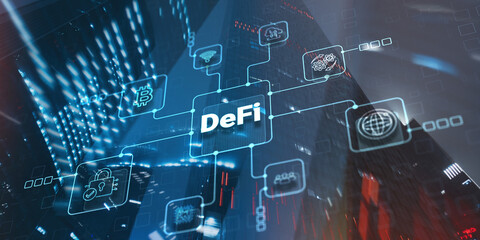defi decentralized finance. technology blockchain cryptocurrency concept