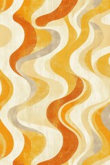 Wall Mural - retro wave pattern with orange yellow and beige colors creating a vintage and groovy wallpaper desig