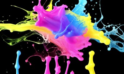 Wall Mural - neon paint explosion underwater with colorful ink tendrils and sunlight made with generative ai tech