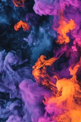 Wall Mural - abstract vibrant smoke art with dynamic flow of orange pink and blue hues creating a mesmerizing eth