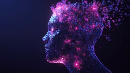 Poster - Abstract digital portrait of a head, showcasing a fragmented, glowing structure