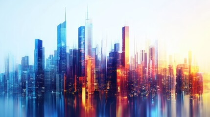 Aufkleber - Vibrant cityscape skyline at dawn
