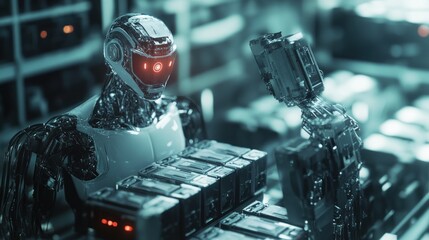 Aufkleber - Futuristic robot working in a high-tech facility
