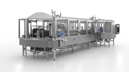 Aufkleber - Automated food packaging line.  Highly efficient, automated system for food packaging.  Features multiple stations for processing and packaging