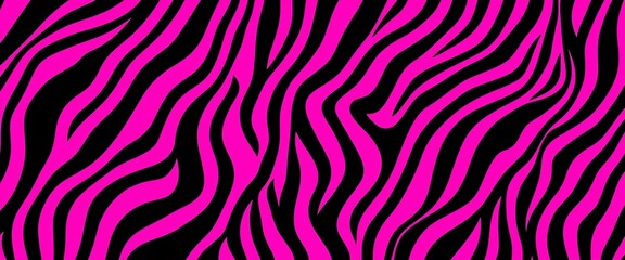 Wall Mural - Neon pink, purple & black zebra stripes seamless vector pattern , animalistic, illustration