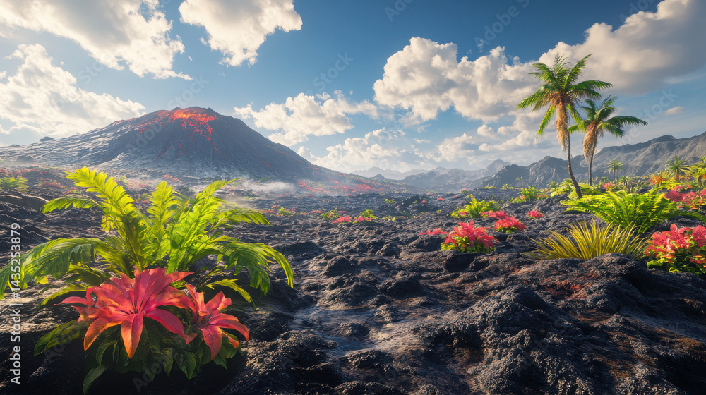 Growing Volcano capturing vibrant life around volcano showcasing unique plants and ...