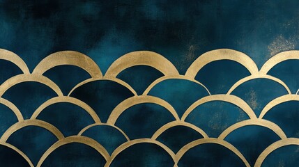 Wall Mural - elegant teal and gold pattern with overlapping semicircles creating a textured background for sophis