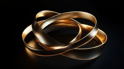 Wall Mural - golden light rings with ribbons on black background