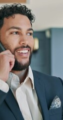 Aufkleber - Business man, phone call and talking at office for networking, negotiation or contact at real estate agency. Person, realtor and conversation on smartphone, feedback and deal for property investing