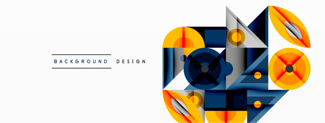 Leinwandbilder - Abstract geometric shapes overlap, creating dynamic composition. Orange, gray, navy colors dominate design. Minimalist style, modern aesthetic.