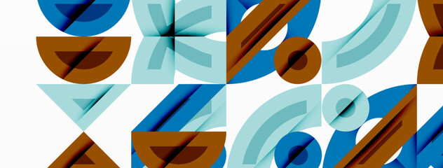 Leinwandbilder - Abstract geometric pattern. Blue, brown, teal shapes repeat creating modern design. Minimalist aesthetic, clean lines dominate composition.
