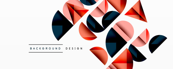 Leinwandbilder - Abstract geometric shapes overlap, creating dynamic visual composition. Red, pink, navy hues dominate white background. Modern design element.