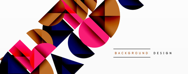 Fototapete - Abstract geometric shapes overlap, creating dynamic composition. Colors include pink, brown, navy. Modern design element.