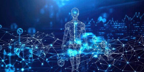 Wall Mural - futuristic digital health design with molecular connections and a clean gradient