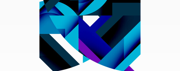 Fototapete - Abstract geometric design. Blue, purple hues create dynamic composition. Sharp angles, overlapping shapes suggest movement, depth.