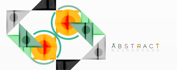 Leinwandbilder - Geometric shapes overlap, creating modern abstract design. Colors include orange, green, gray, black. Minimalist composition.