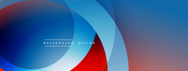 Fototapete - Abstract circles overlap, creating vibrant blue, red gradients. Modern design suggests depth, movement, simplicity. Smooth transitions dominate composition.