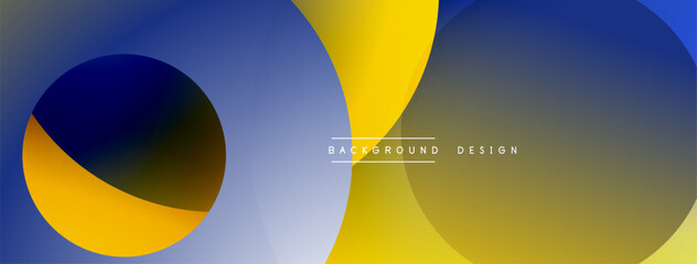 Fototapete - Abstract geometric shapes overlap, creating vibrant color gradients. Blue, yellow, gray tones dominate composition. Modern design element.