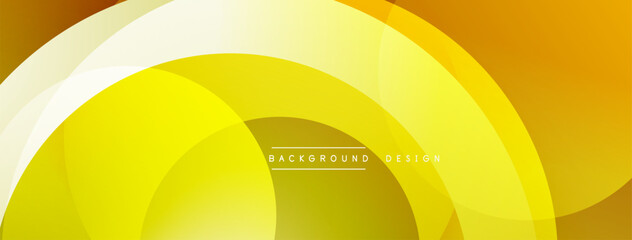 Fototapete - Abstract yellow design features overlapping curved shapes. Gradient shades create depth, modern aesthetic. Simple text reads background design.