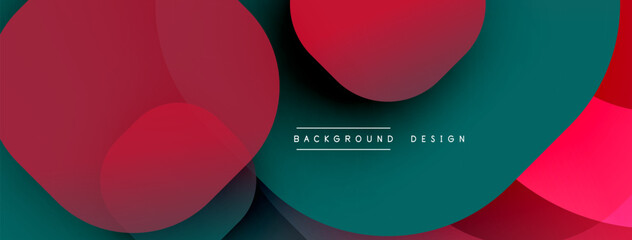 Fototapete - Abstract design features overlapping circles. Red, teal hues create modern aesthetic. Minimalist composition suits backgrounds.