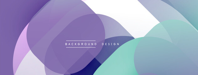 Fototapete - Abstract shapes overlap, creating soft gradients. Purple, teal, white hues dominate composition. Minimalist design feels modern, calming.
