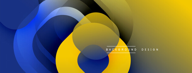 Fototapete - Abstract design features overlapping circles, gradients. Blue, yellow hues create modern visual effect. Minimalist composition.