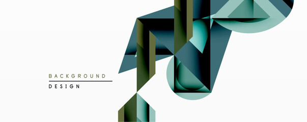 Fototapete - Abstract geometric design features overlapping polygonal shapes. Dark teal, olive green, black hues create dynamic composition on white background. Modern, minimalist aesthetic.