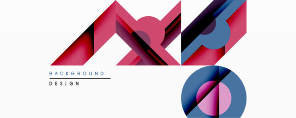 Aufkleber - Abstract geometric design featuring overlapping pink, blue shapes. Minimalist composition with dynamic lines, creating modern visual impact. Clean aesthetic, suitable background element.