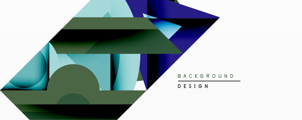 Aufkleber - Abstract geometric composition. Overlapping shapes create dynamic visual effect. Blue, teal, dark green hues dominate design. Minimalist style, modern aesthetic.